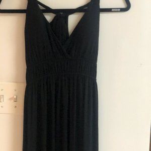 ELATE Long Black Jersey Halter Dress, Empire, SM